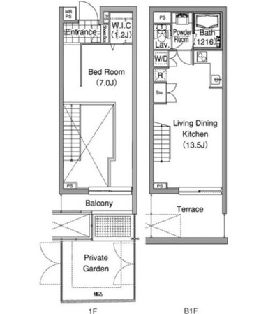 牛込柳町駅 徒歩5分 B1-1階の物件間取画像